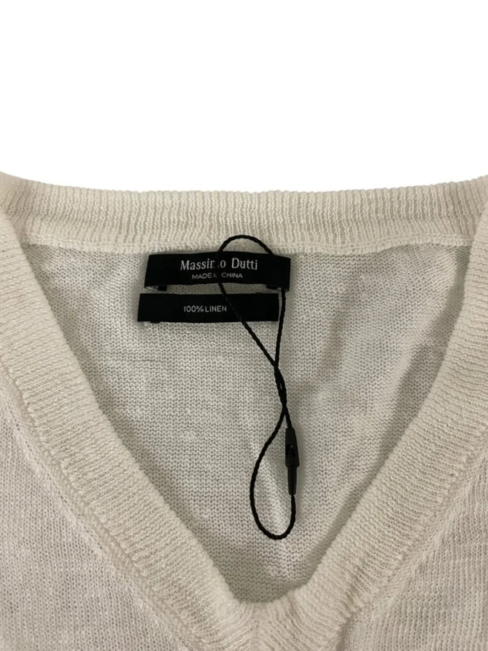 Massimo Dutti Womens Linen Sweater Size XS White V-Neck Sheer Knit 5740/648 NWT